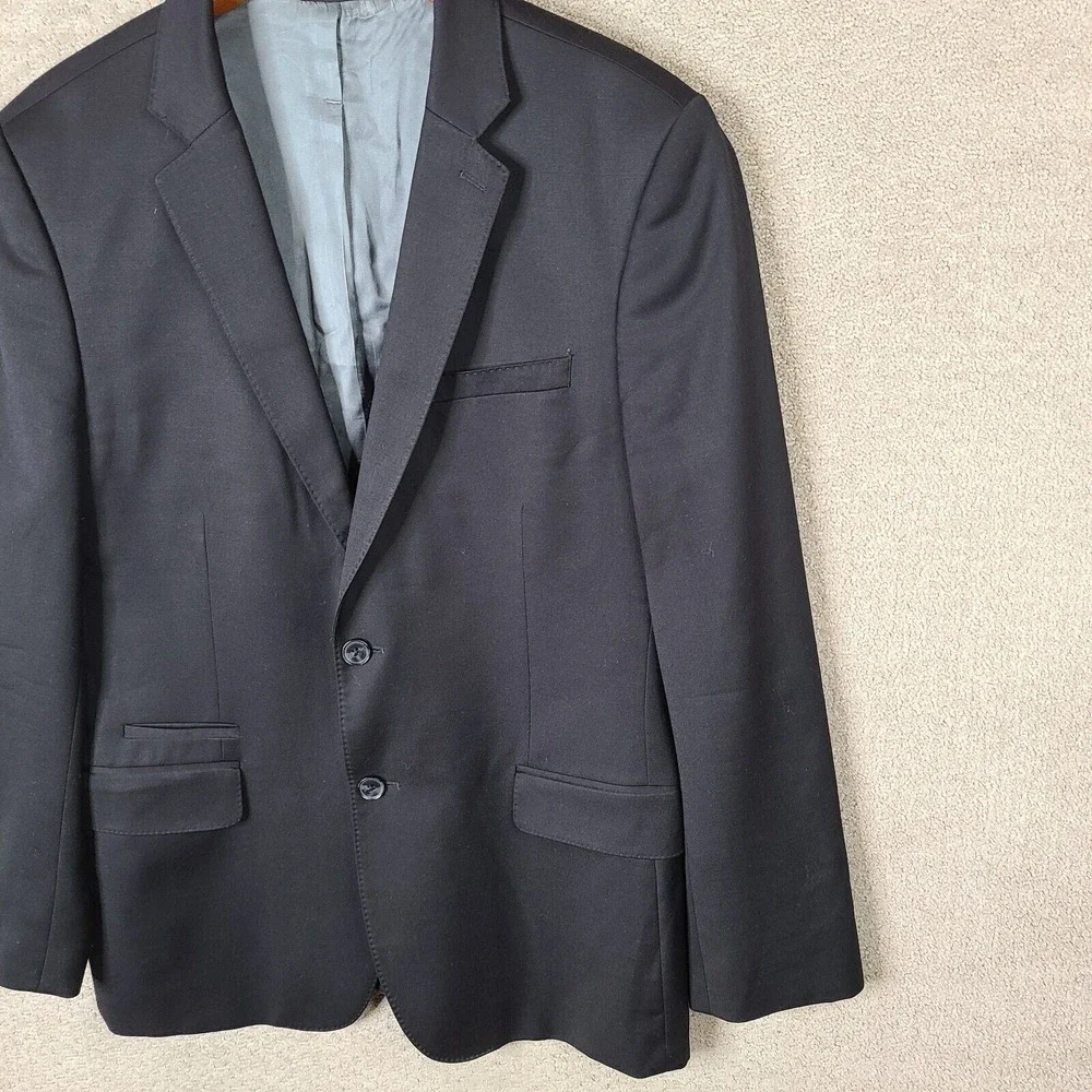 Express Jacket Men 42R Black Fitted Blazer Wool Blend 2 Button Suit Coat Stretch